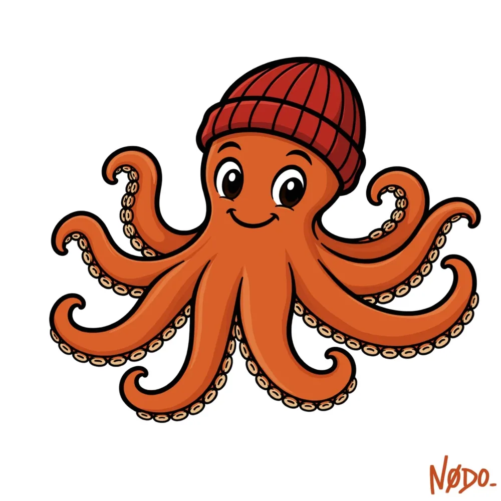 Illustration originale d'un poulpe au bonnet signée Nodo